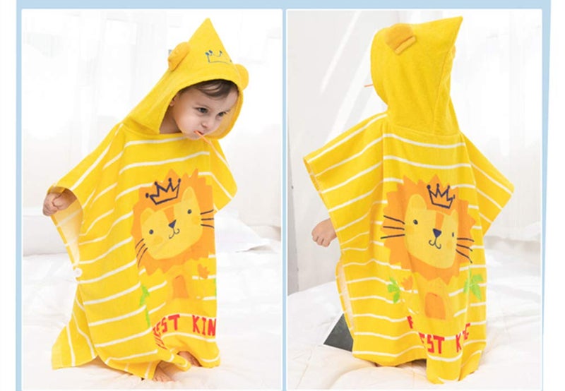 TONWHAR Kids Bath/Pool/Beach Hooded Poncho Towel-Cartoon Animal Pattern Cotton Beach Towel for Baby and Kids (Lion, 1-4 Years/Height:33.4"-43.3") - Image 2